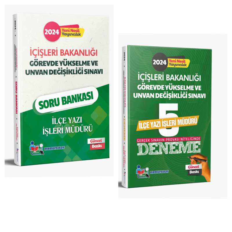 2024 İÇİŞLERİ BAKANLIĞI GYS VE ÜNVAN DEĞİŞİKLİĞİ İLÇE YAZI İŞLERİ MÜDÜRÜ 2'Lİ SET( SORU BANKASI + 5'Lİ DENEME)